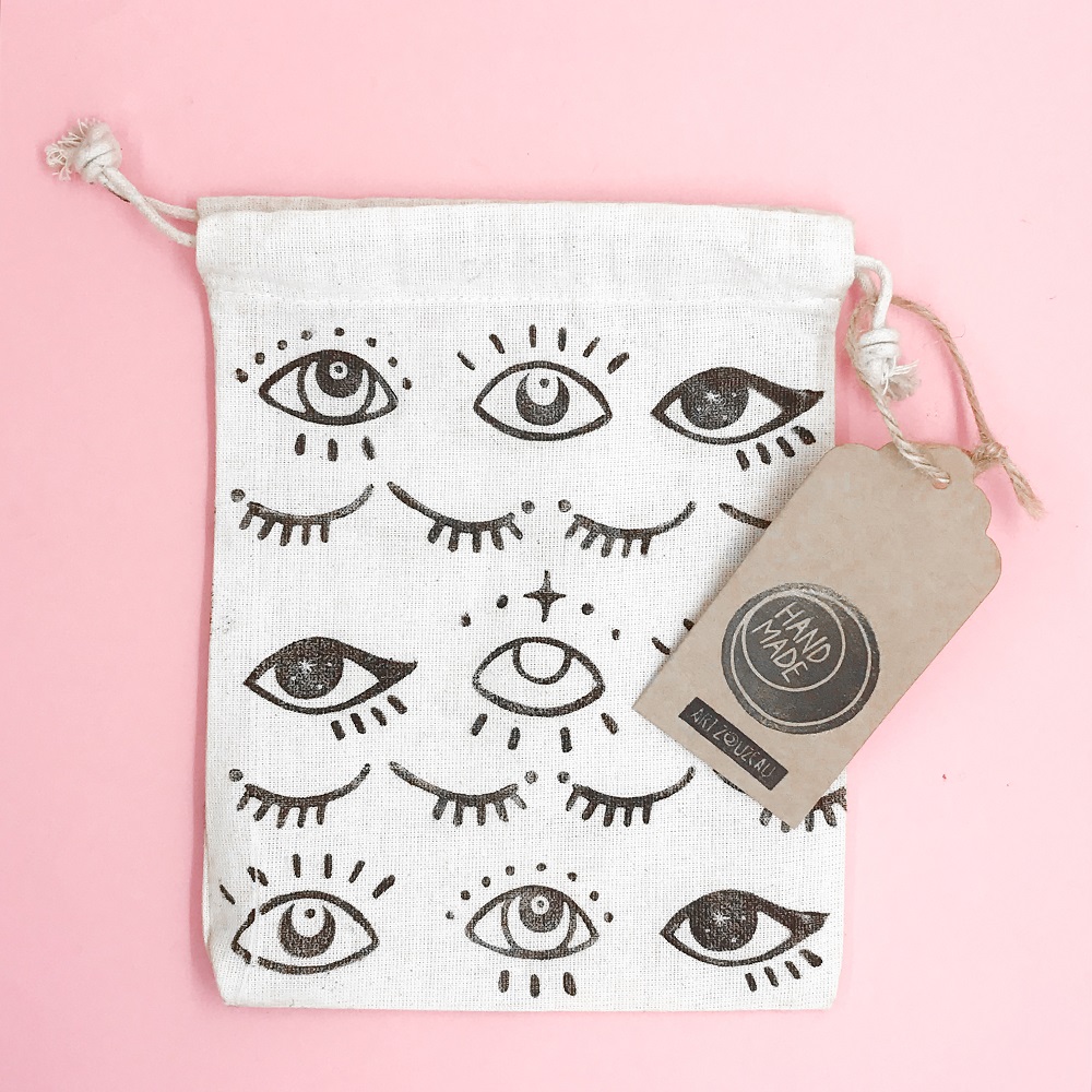 Evil eye hand printed drawstring bag - Art Zouzeau